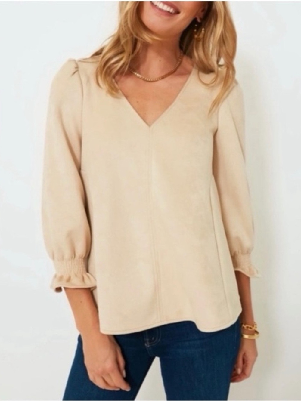 Tuckernuck Easton V Neck Faux Suede Swing Top - Picture 3 of 13